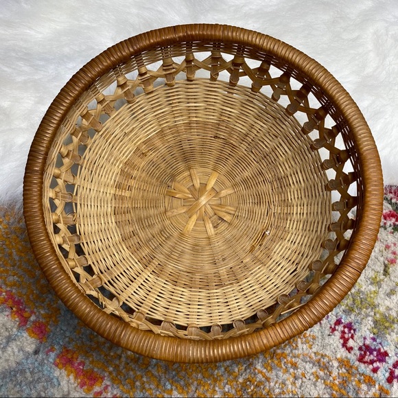 Vintage Round Wicker Basket Boho Wall Art